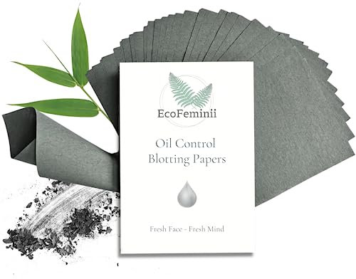 EcoFeminii Oil Control Blotting Sheets 100 pcs Natural Papers for Clear, Clean and Matte Skin-Added Charcoal for Absorbency-Removal of Facial Oil, Sebum & Grease (Large 7cm x 10cm)
