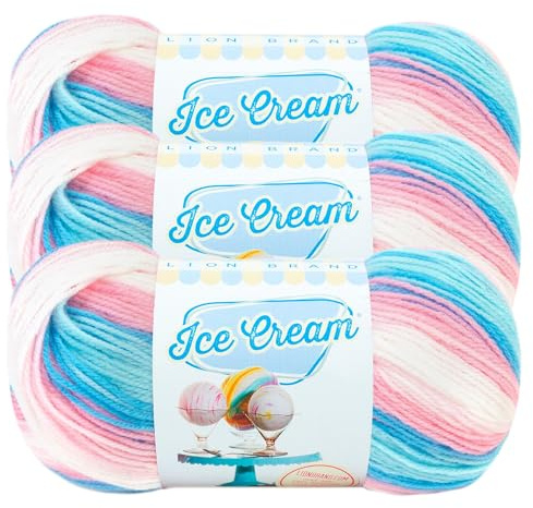 Lion Brand Yarn (3 Pack) Ice Cream Baby Yarn, Cake Batter