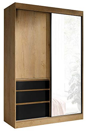 FurnitureByJDM Kleiderschrank mit Spiegel Schiebetürenschrank 140 cm Breit