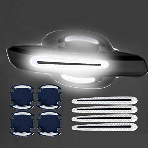 YlRNhe 8 Stück Universal 3D Kohlefaser Auto Türgriff Lack Kratzschutz Aufkleber Auto Türgriff Kratzschutz Schutzfolie Pad mit reflektierenden Sicherheitsstreifen