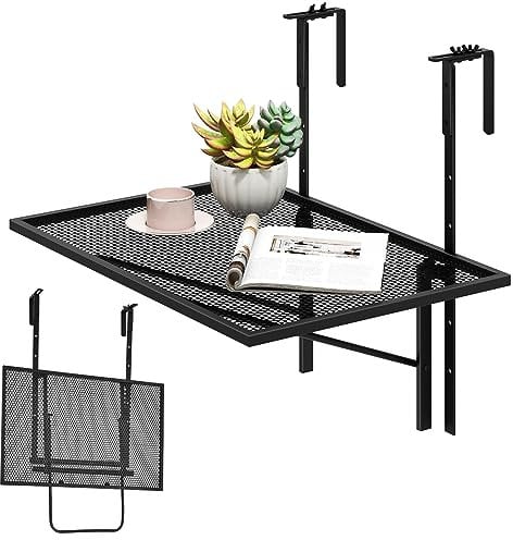 GOPLUS Balkontisch hängend, Balkonhängetisch klappbar 5-stufig höhenverstellbar, 60,5x40,5cm Hängetisch bis 20kg belastbar, Klapptisch Balkon, Beistelltisch Outdoor für balkongeländer von 4,5-10cm
