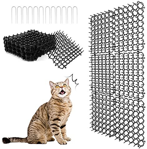 Cat Scat Mat mit Spikes, Cat Repellent Mat, Flat Prickle Strip Dig Stopper, Pet Abschreckungsmatten für den Garten, Zaun, 7,9 × 6,1 Zoll (12 Stück)