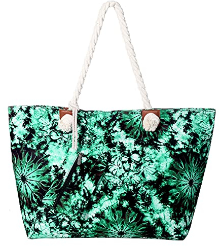 DonDon Strandtasche mit Reißverschluss, Große Strandtasche XXL, Shopper Tasche Damen - Praktische Beach bag Umhängetasche Damen Badetasche für Strand und Meer - Hippie Style