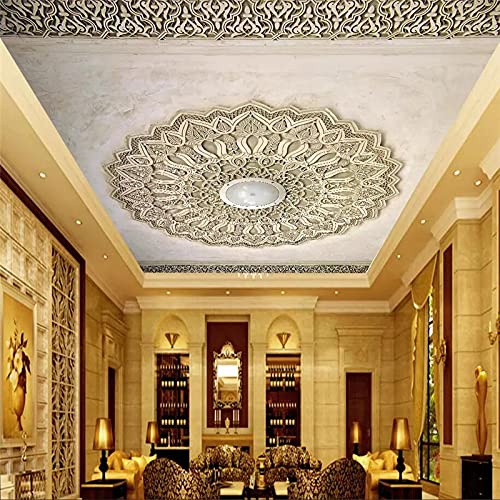 HGFHGD 3D Deckentapete weiß Relief Simulation Gips Wohnzimmer Decke Wandkunst Dekoration Decke Hintergrund Wandbild Wandaufkleber