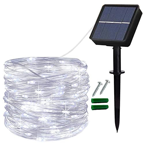 Lezonic Solar Fairy Lights, 12M/40Ft 120LED Copper Wire String Lights, Solar Garden Lights with 8 Modes for Indoor/Outdoor, Patio, Gate, Yard, Fence, Gazebo, Wedding, Party Decoration (Cool White)