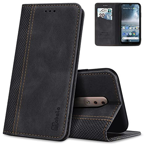 AKABEILA Étui portefeuille à rabat en cuir de qualité supérieure pour Nokia 4.2 avec fermeture magnétique, support, fentes pour cartes, coque de téléphone anti-choc, noir