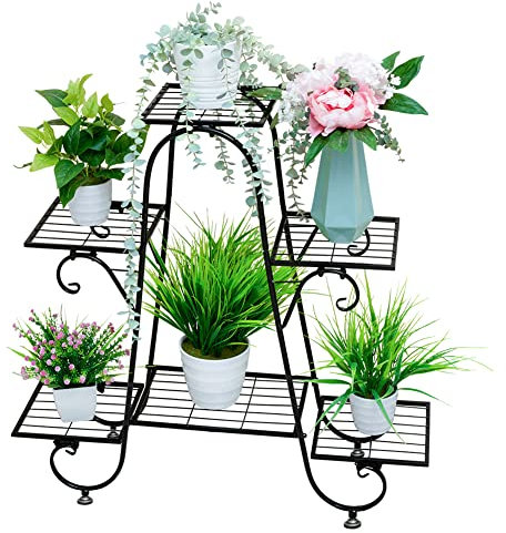 ROYAL SMEELA Support de Pot de Fleurs à 6 étages pour intérieur et extérieur, étagère pour Plantes Multiples, Support de Plantes métal Noir pour terrasse,etagere pot de fleur interieur,étagère fleur