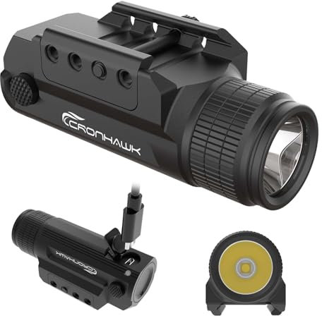 CRONHAWK Pistolen-Taschenlampe, wiederaufladbar, 700 Lumen, Schienenmontage, taktische Taschenlampe, kompaktes Waffenlicht für Pistolenlicht, passend für Picatinny