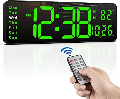 Zgrmbo Wanduhr Digital - 16'' Große Digitale Wanduhr für Wohnzimmer, Fernbedienung, 10 Helligkeitsstufen automatisch dimmbar, Zeitschaltuhr, 12/24, für Wohnzimmer/Fitnessstudio/Laden/Büro Dekoration