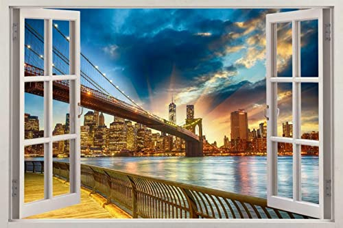 3D Hot New York Bridge Fensterrahmen Fensterbild Vinyl Schlafzimmer Vinyl Tapete Wandtattoos Aufkleber Weihnachten Wandaufkleber