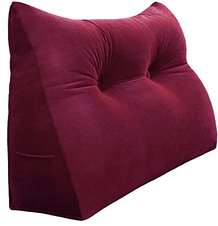 Rucener Großen Dreieckigen Kissen Hohen Rückenlehne Kissen Hohen Rückenlehne Kissen Rückenlehne für Bett Perfekt AlsKissen Zum Fernsehen und Lesen Gibt Es in Vielen Größen Weinrot 80CM