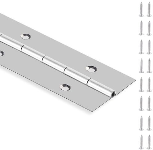 Piano Hinge 24 Inch Heavy Duty Stainless Steel Piano Hinge Continuous Hinge for Cabinet, Door, DIY Wood Boxes, 0.06 Leaf Thickness, 2 Open Width