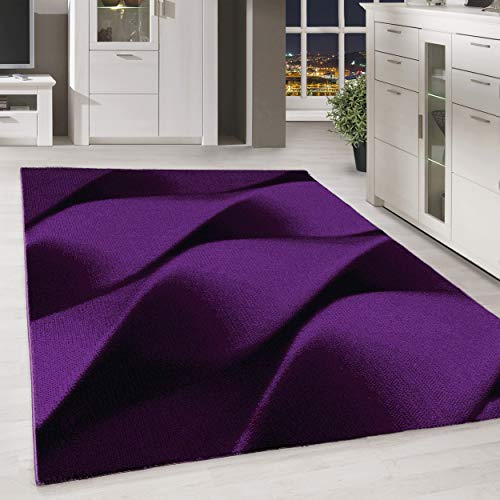 HomebyHome Teppich Wohnzimmer 140x200 cm Rechteckig Lila Kurzflor Design - Teppich Schlafzimmer, Esszimmer, Küche Flauschiger Extra Weich Tepich Waschbär Einfache Reinigung - Carpet