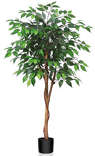 Kazeila Plante Artificielle Interieur 120cm Arbre Artificiel Ficus avec Troncs Naturels Fausse Plante Grande pour Intérieur Extérieur Maison Décoration