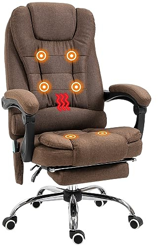Vinsetto Bürosessel Massagegerät beheizbar ergonomischer Bürosessel höhenverstellbar Rückenlehne neigbar Fußstütze + integriertes Lendenkissen braun