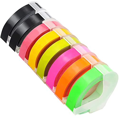 Acmerota For Omega Embossing Label Tape for Dymo S0717930 S0717900 Black Pink Olive Green Yellow Fluorescent Pink/Orange/Green Selbstklebendes 3D-Etikett für Dymo Omega Unior Motex E-101 9 mm x 3 m