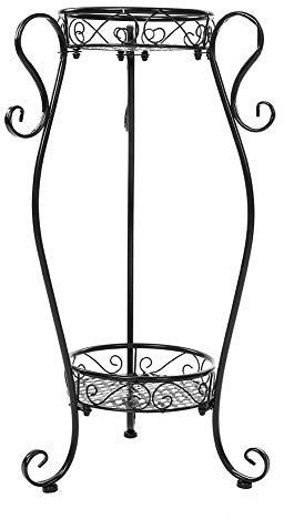 Grand Support Pour Plantes En Métal, étagère Pour Plantes En Pot à 2 Niveaux Pour Intérieur Extérieur, Porte-pot De Fleurs En Fer Forgé Pour Coin Salon Terrasse Balcon Jardin (Noir)