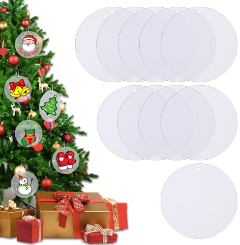 WLLHYF 10Pcs Acrylic Ornament Blanks 4 Inch Circle Clear Blanks Round Transparent Disc Blanks with Hole for DIY Keychain Vinyl Crafts Christmas Decor Engraving Painting