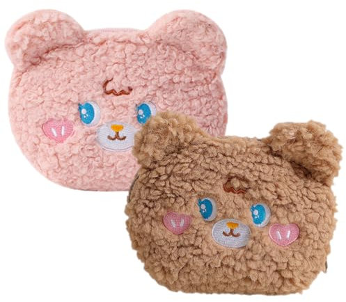 KOMBIUDA 2st Plüsch-Kosmetiktasche Kawaii Schminktasche Brieftasche Münzbeutel Beutel Für Menstruationstassen Kleine Plüsch Cartoon Beutel Reise-kulturbeutel Geldbörse Mädchen Reisen