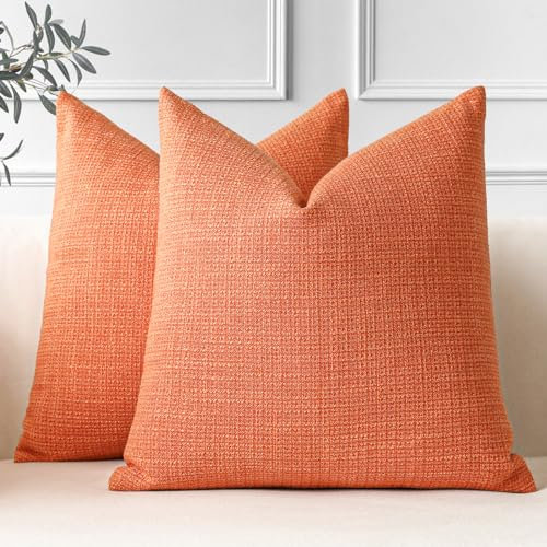 JOTOM 2er Set Leinen Kissenbezüge, Dekorative Weich Einfarbig Wurf Kissenbezug Moderne Kissenhüllen Sofakissen Dekokissen Zierkissenbezug für Wohnzimmer Schlafzimmer Deko (40x40cm, Orange)