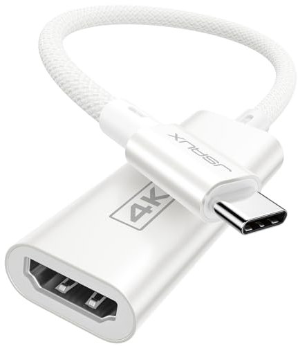 JSAUX USB C HDMI Adapter, 4K USB Type C Thunderbolt 3 auf HDMI Adapter Kompatibel mit iPhone 15 Pro, MacBook Pro/Air, Dell XPS 15, Samsung Galaxy Note 20/S20/S10/S9, Huawei P40/P30, Surface Pro 7-Weiß