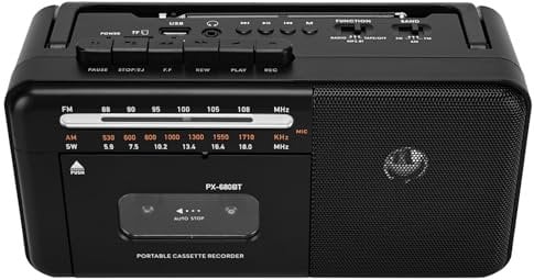 Lychee Portable Tape Recorder, Vintage Cassette Recorder with AM/FM/SW Radio, Built-in Speaker, AC/DC/3.5mm Headphone Jack, Support TF Card/USB Input (Black)