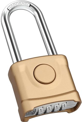 Cadenas Code 4 Chiffres, Diyife 52mm Extérieur Etanche, Robuste et Antivol, 8mm Loquet à Combinaison, Exterieur Serrure Porte de Garage, pour Jardins, Cours, Clôture, Casier - Cuivre, Long