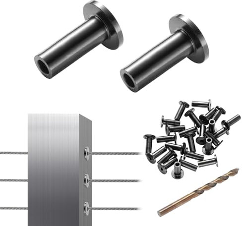 VEVOR 101 Pack T316 Stainless Steel Protector Sleeves for 3.2mm Wire Rope Cable Railing, DIY Balustrade T316 Marine Grade, Come with A Free Drill Bit, Black