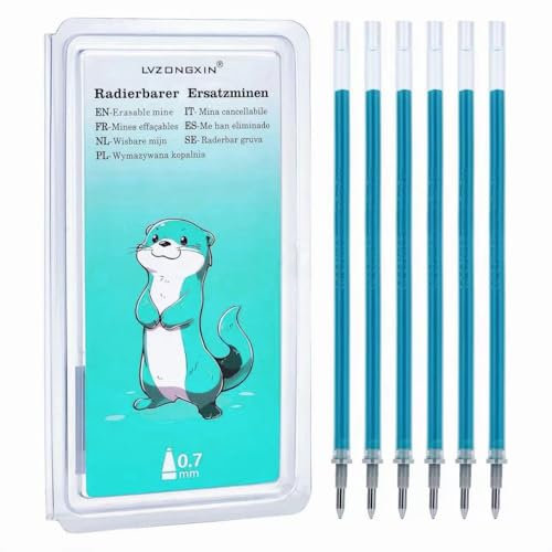 LVZONGXIN Ersatzminen, Kompatibel Mit Legami, [ Blau, 12er], Spitze 0,7mm,Höhe 13 cm, Radierbare Tintenrolle (Türkisblau, 6)