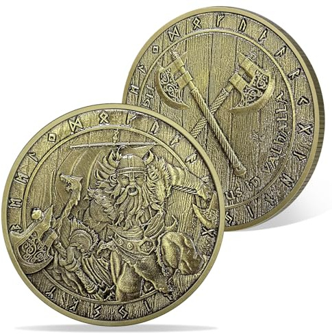 AtSKnSK Wikinger Axt Münze Nordische Wikinger Münze Krieger Münze Kampf um Ruhm See Us in Valhalla Medaillon Nordisches Mythologie Amulett für Männer (Viking Axt Coin)