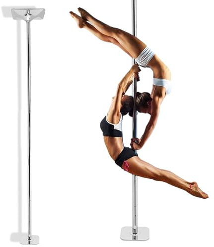 Barre de Pole Dance Pole de Danse de Rotation Portable pour la Maison, Trainer du Danseur de Pôle de Compétition pour Jouer, Kit à Poteaux D'entraînement à L'exercice Aérien Carré pour Chambre à Couch