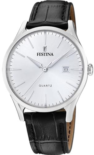 Festina Montre Homme Analogique avec Bracelet en Cuir Noir - Mouvement Quartz - Calendrier - Verre Minéral Haute Résistance - Étanche 5 ATM - Élégante F20688/2 Special Prices