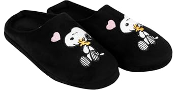 United Labels The Peanuts Snoopy Hausschuhe für Damen Puschen Slipper Pantoffeln Schwarz (Schwarz, EU Schuhgrößensystem, Erwachsene, Damen, Numerisch (von/bis), M, 41, 42)