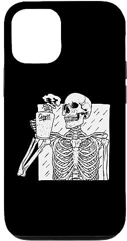 Hülle für iPhone 14 Pro Skelett trinkender Kaffeeliebhaber lustiger Halloween-Totenkopf