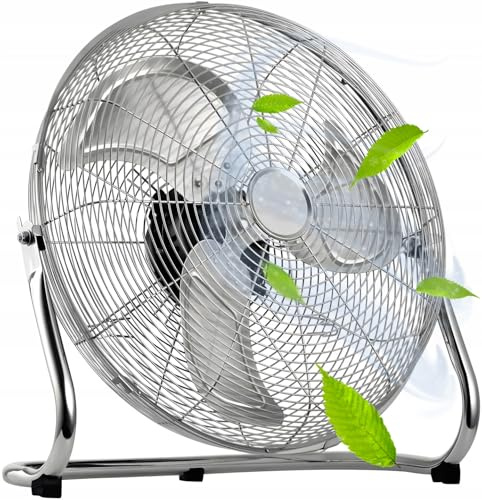 LTC Profi Windmaschine 45cm (18 Zoll) – Leistungsstarker Bodenventilator 120W, Hochgeschwindigkeits-Ventilator aus Metall, 3 Geschwindigkeitsstufen, Verstellbarer Neigungswinkel, Silber/Chrom