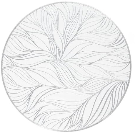 fanquare Silver Table Mats Set of 6 Round Placemats PVC Leaf Placemats Heat Resistant Washable Non-Slip Tablemats for Dining Kitchen Table Wedding Decoration 38cm