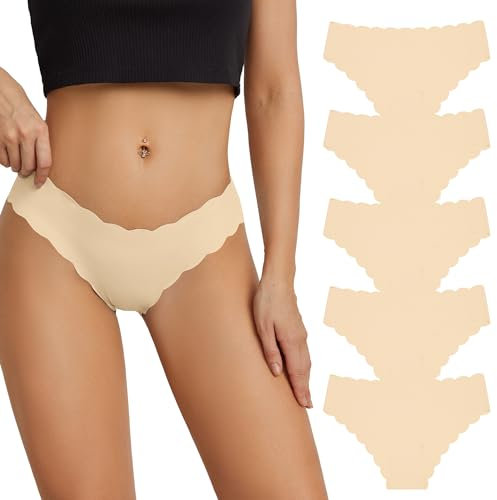 SHARICCA Damen Unterwäsche Nahtlos Slips Stretch Hipster Brazilian Slips Unsichtbar Weich Höschen Panties Streifen Bikinis Unterhosen für Frauen 5er Pack (Mehrfarbig-5P07A, M)