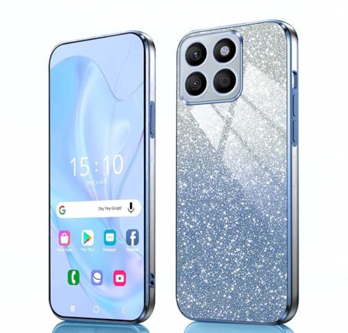 GOKEN Cover per Honor X8b - Custodia Morbida in Silicone Antiurto, Case con Bordi Elettroplaccati e Carta Glitter Integrata -Blu Sfumato