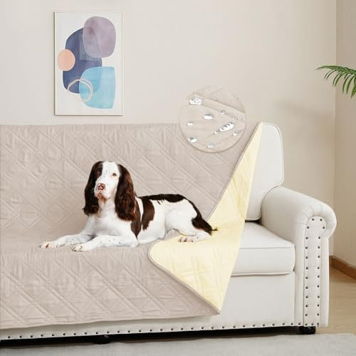 DUJUIKE Wasserdichter Sofabezug für Hunde, 100% wasserdichte Hundedecke, Sofaschutz, Bettdecke mit Antirutschpartikeln, Möbelschutz für Hunde, Katzen und Haustiere (Creme, 173-208cm)