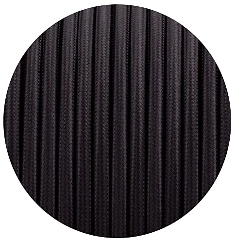 LEDSONE 2 Core Round Fabric Cable 1M – Black Braided Vintage Electrical Flex Cable, Italian Style Cloth Covered Lighting Wire for Pendant Light Ceiling Wall Lamp Table Lamp DIY Lighting Projects