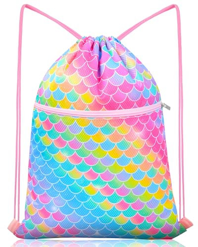 Nidoul Rucksack mit Kordelzug, für Kinder, Mädchen, Kordelzug, Tasche für Tanz, Sport, Fitnessstudio, Reisen, Schwimmen, Strand, Meerjungfrauenwaage