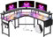 Devoko 153x153 cm Gaming Schreibtisch mit LED, groß Gaming Tisch L Form mit 2 Steckdosen und 2 USB Ladeanschluss, Eckschreibtisch PC Tisch mit großzügiger Monitorablage, Geprägtes Schwarz