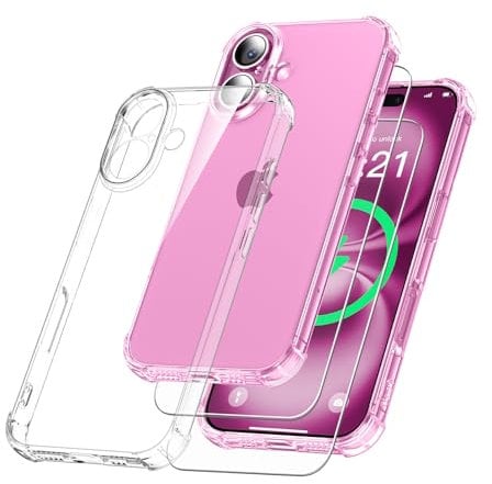 YisrLery 3 in 1 Phone Case Compatible with iPhone 16 Case and 2 Pack Tempered Glass Screen Protector, Slim Soft TPU Shockproof Anti-Scratch iPhone 16 Phone Case Silicone Clear 6.1-Inch