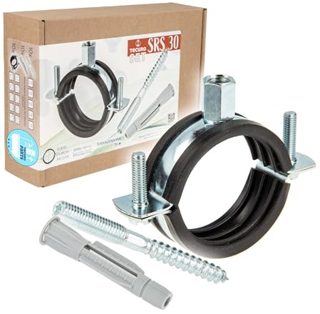 tecuro Schraubrohrschelle M8/M10 Spannbereich 50-55 mm Stahl verzinkt, inkl. Stockschraube M8 x 120 mm und Universal Hohlraumdübel, mit Schallschutzeinlage - 10-er Kombi-Set 525055-S120 Rohrschelle