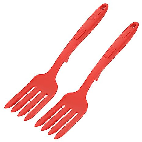 PRETYZOOM 2pcs Silicone Cooking Forks Large Ergonomic Serving Fork for Pasta Salad Mixing Lightweight Heat Resistant Kitchen Utensils for Serving