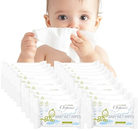 Simply Gentle Organic - Baby Wipes, 100% Organic Cotton with 99% Water Formula - Soft & Hypoallergenic, Suitable for Newborn - Chemical Free, Biodegradable, Dermatological Tested - 52 (Pack of 20)