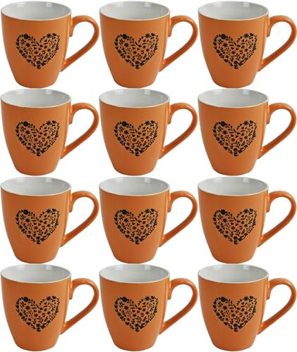 Mugs Set Coffee Tea Hot Chocolate Milk Tumbler Large Mugs for Multipurpose House Office Cafes Use Ideal for Gifting Tableware (Orange Heart 12pcs 500ml)