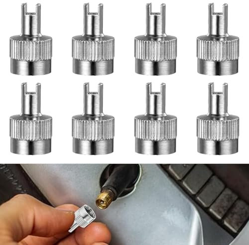 GHPKOTW 8 Stück Autoventil-Schlüssel Metall-Ventilkappen Mit Schlüssel Staubkappen Aus Metall Reifenventilkappen Autoventilkappen Schlitzkopf Ventil Werkzeug Für Auto Motorrad Lkw Fahrrad