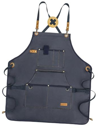LOVIVER Delantal de lona, delantal de trabajo para barbacoa, delantal para exteriores con correa ajustable, Azul