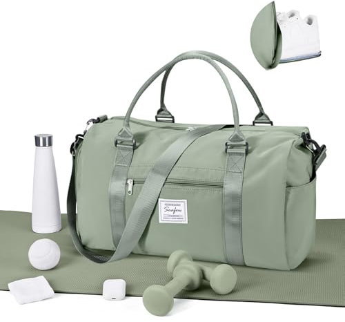 WEPLAN Sport Duffel Bag Damen Herren Sporttasche mit Schuhfach & Nassfach Reisetasche Handgepäck Tasche Sporttaschen Fitness Tasche Gym Bag Weekender Travel Bag Schwimmtasche Trainingstasche,Graugrün